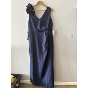 JS Collections Dress Womens 16 Blue Anais One Shoulder Ruffle Maxi Gown Formal